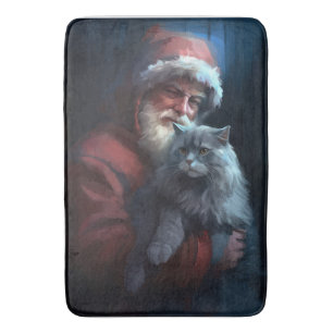 Russian Blue Cat Santa Claus Festliche Weihnachten Badematte