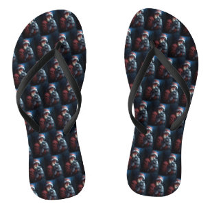 Russian Blue Cat Santa Claus Festliche Weihnachten Flip Flops