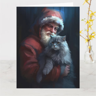 Russian Blue Cat Santa Claus Festliche Weihnachten Karte