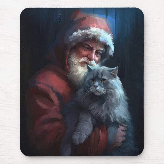 Russian Blue Cat Santa Claus Festliche Weihnachten Mousepad (Vorne)