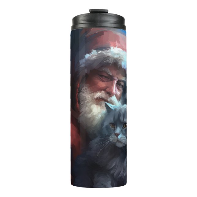 Russian Blue Cat Santa Claus Festliche Weihnachten Thermosbecher (Vorderseite)