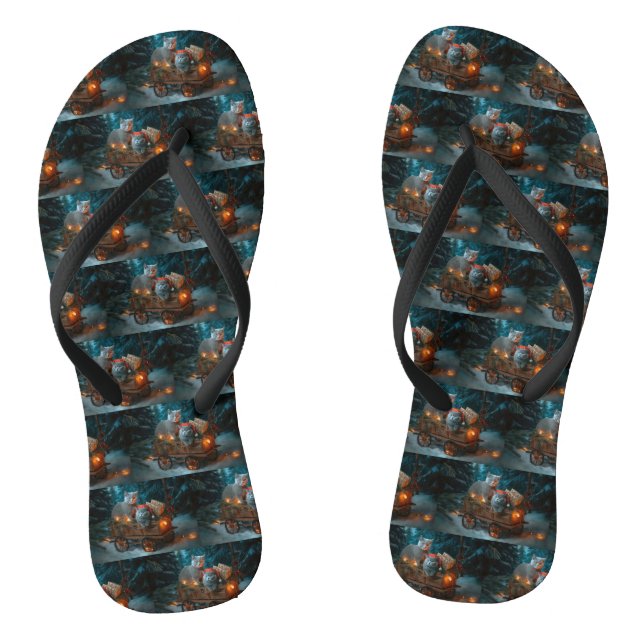 Russian Blue Cat Snowy Sleigh Weihnachtsdekor Flip Flops (Fußbett)