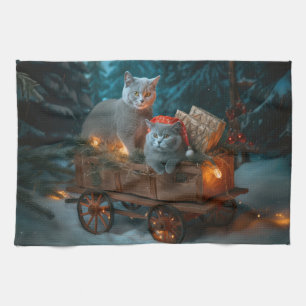 Russian Blue Cat Snowy Sleigh Weihnachtsdekor Geschirrtuch