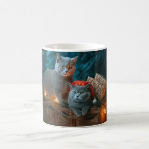 Russian Blue Cat Snowy Sleigh Weihnachtsdekor Kaffeetasse