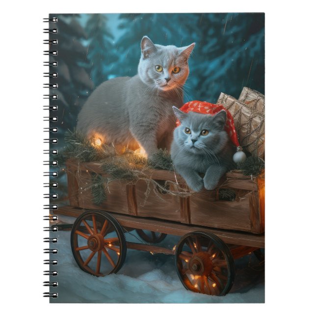Russian Blue Cat Snowy Sleigh Weihnachtsdekor Notizblock (Vorderseite)
