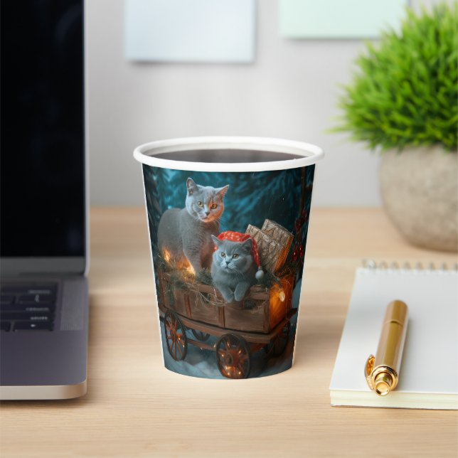 Russian Blue Cat Snowy Sleigh Weihnachtsdekor Pappbecher (InSitu)