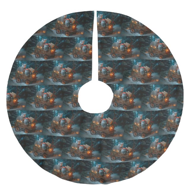 Russian Blue Cat Snowy Sleigh Weihnachtsdekor Polyester Weihnachtsbaumdecke (Vorderseite)