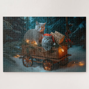 Russian Blue Cat Snowy Sleigh Weihnachtsdekor Puzzle