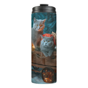 Russian Blue Cat Snowy Sleigh Weihnachtsdekor Thermosbecher