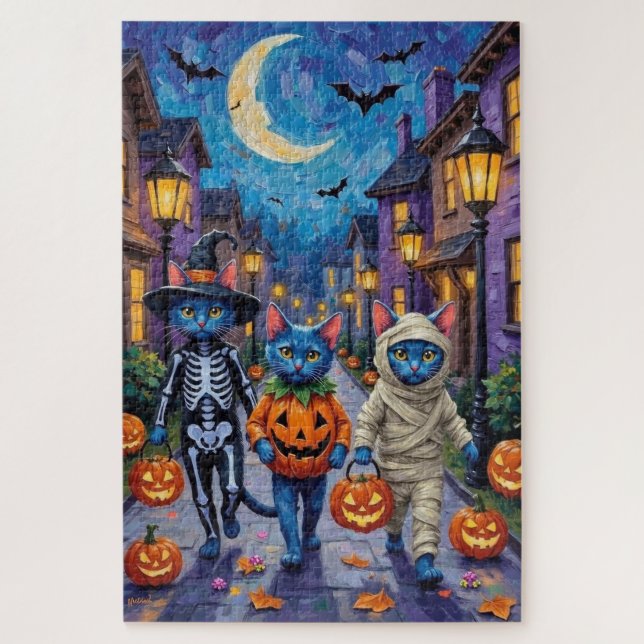Russian Blue Cats in Halloween Costumes Puzzle (Vertikal)