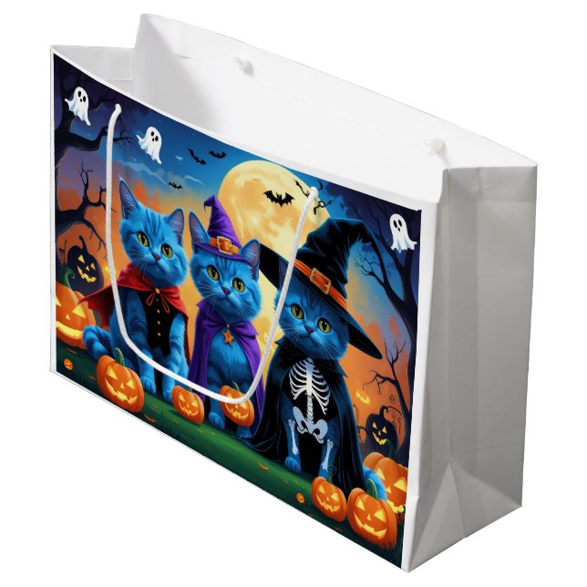 Russian Blue Cats Pumpkin Halloween Funny Große Geschenktüte (Vorderseite Schrägansicht)