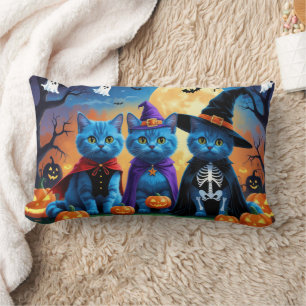 Russian Blue Cats Pumpkin Halloween Funny Lendenkissen