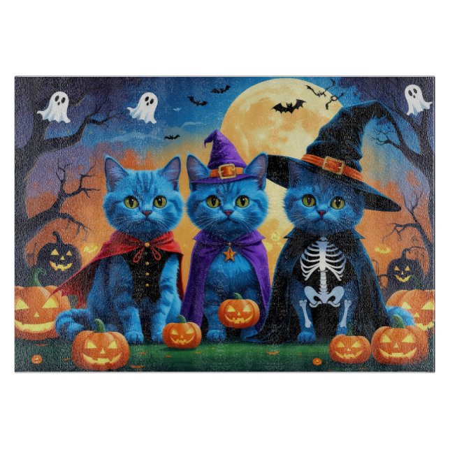 Russian Blue Cats Pumpkin Halloween Funny Schneidebrett (Vorderseite)
