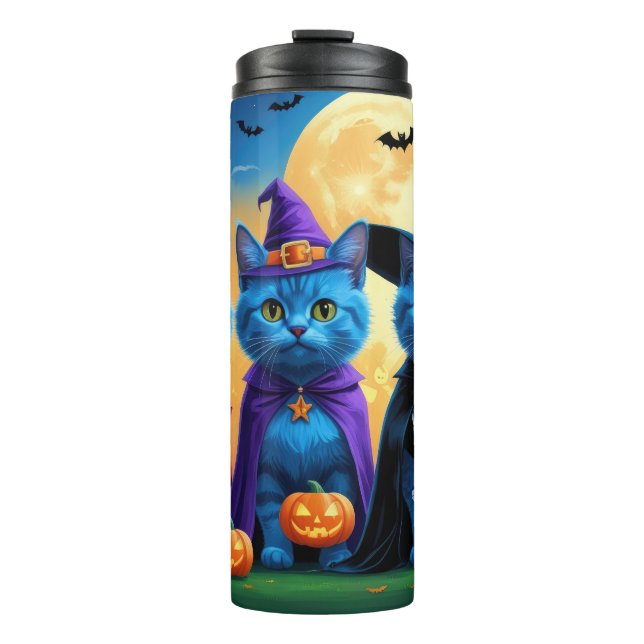 Russian Blue Cats Pumpkin Halloween Funny Thermosbecher (Vorderseite)