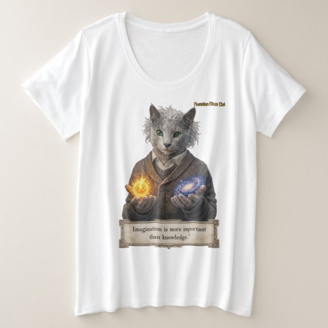 Russian Blue Einstein Cat - Imagination Große Größe T-Shirt (Design vorne)