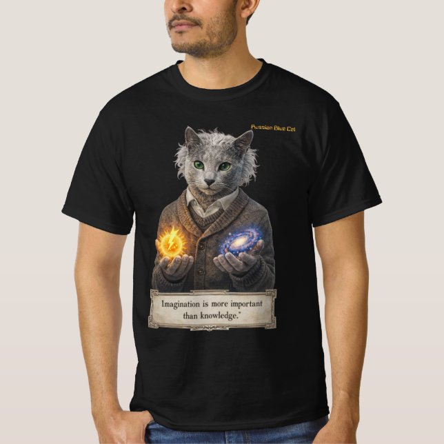 Russian Blue Einstein Cat - Imagination T-Shirt (Vorderseite)