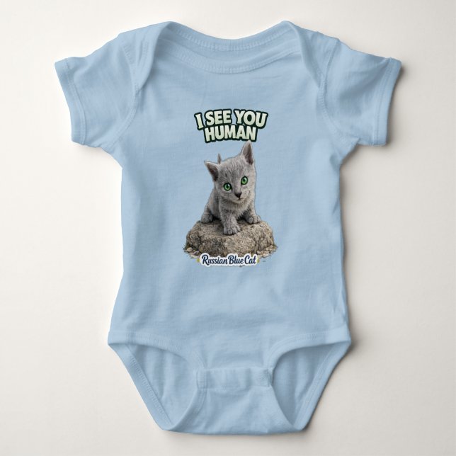 Russian blue funny kitten "I see you" Baby Strampler (Vorderseite)