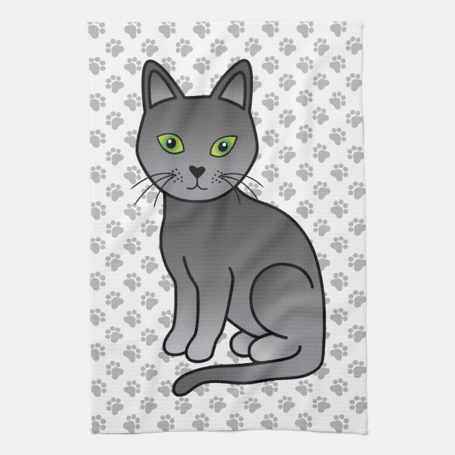 Russian Blue Niedlich Cartoon Cat Illustration & P Geschirrtuch (Vertikal)