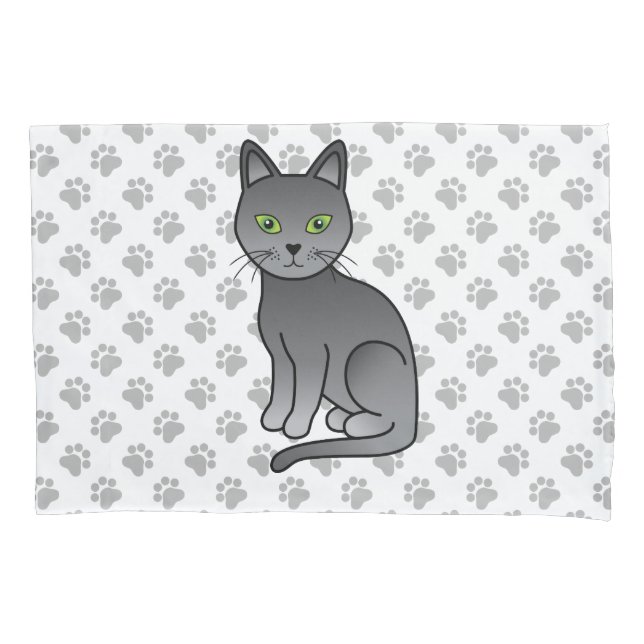 Russian Blue Niedlich Cartoon Cat Illustration & P Kissenbezug (Vorderseite)