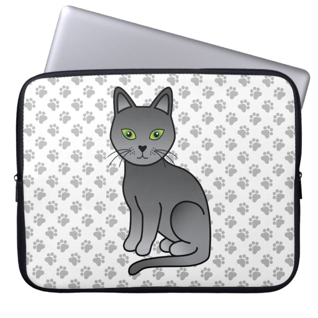 Russian Blue Niedlich Cartoon Cat Illustration & P Laptopschutzhülle (Vorderseite)