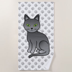 Russian Blue Niedlich Cartoon Cat Illustration & P Strandtuch
