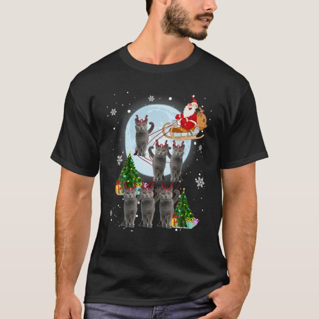 Russian Blue Reindee Christmas Russian Blue Cat L T-Shirt (Vorderseite)