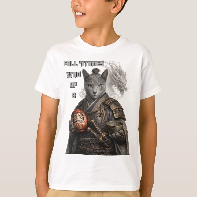 Russian Blue Samurai Cat T-Shirt (Vorderseite)