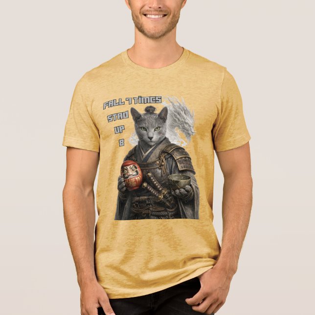 Russian Blue Samurai Cat Tri-Blend Shirt (Vorderseite)