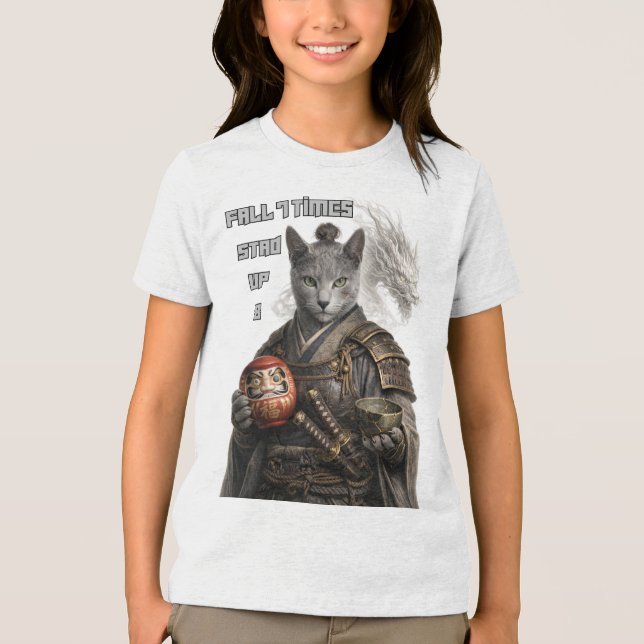 Russian Blue Samurai Cat Tri-Blend Shirt (Vorderseite)