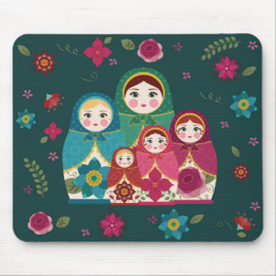 Russian Dolls Green Mousepad
