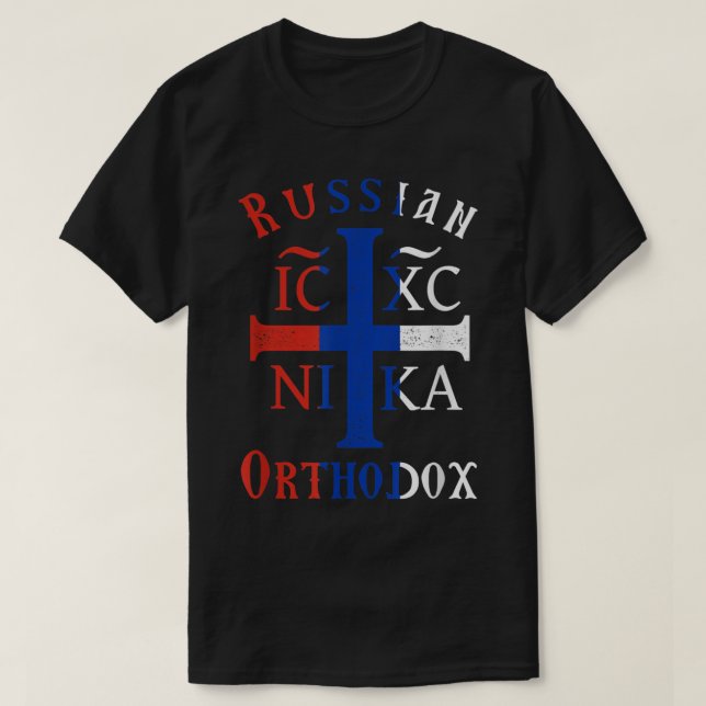 Russian Flag Orthodox Christian IC XC NIKA Christo T-Shirt (Design vorne)