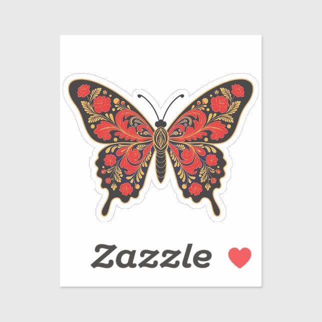 Russian Folk Art Butterfly Sticker - Black, Red &  (Blatt)