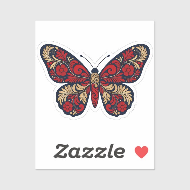 Russian Folk Art Butterfly Sticker - Red Gold Khok (Blatt)