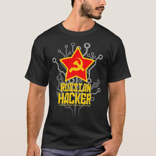 Russian Hacker with Hammer  Sickle Emblem design T-Shirt (Vorderseite)