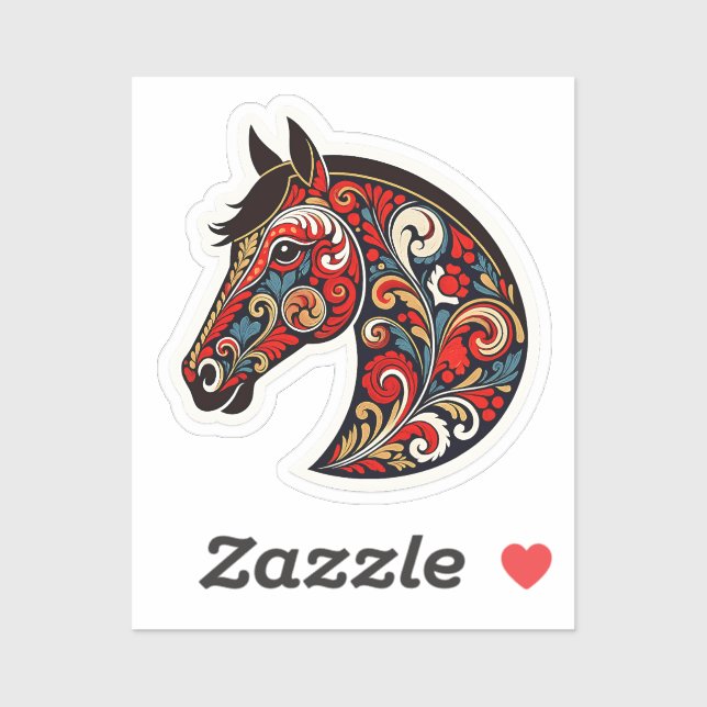 Russian Khokhloma Floral Horse Head Folk Art Stick Aufkleber (Blatt)