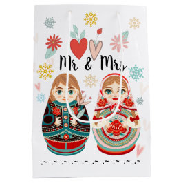 Russian Matryoshka Dolls Mr. & Mrs. Personalisiert Mittlere Geschenktüte