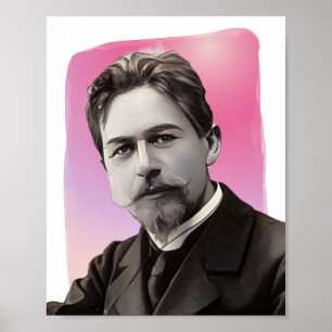 Russian Playwright Anton Chekhov Illustration Poster