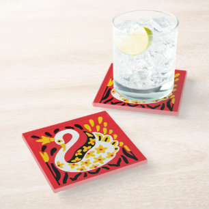 Russian Style Fairy Tale Royal Crowned Swan Glasuntersetzer