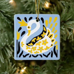 Russian Style Fairy Tale Royal Crowned Swan Keramikornament