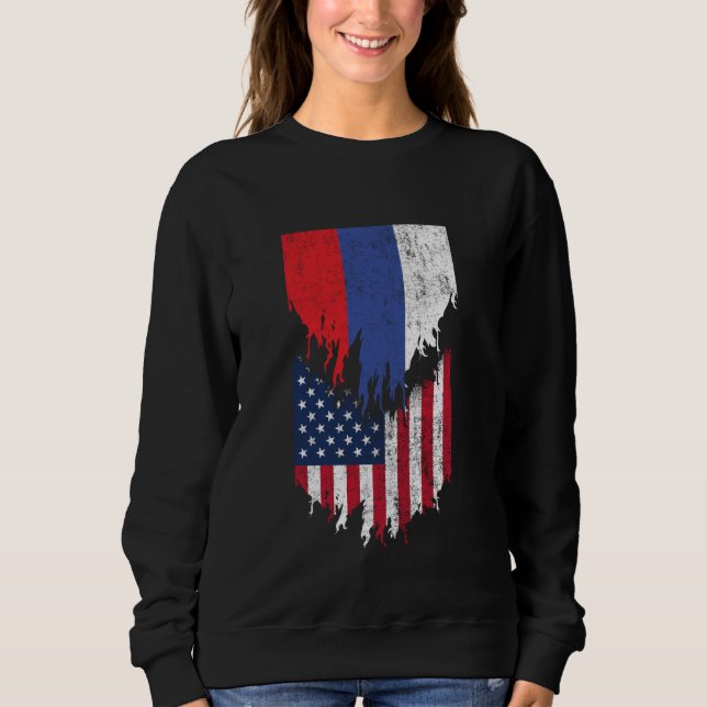 Russisch-amerikanische Flaggen rissen Tortur Russl Sweatshirt (Vorderseite)