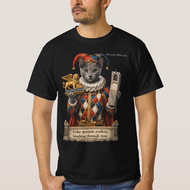 Russisch Blau Arlequin Katze T-Shirt (Vorderseite)