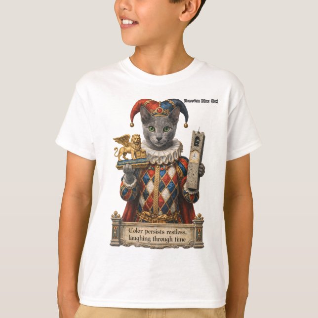 Russisch Blau Arlequin Katze T-Shirt (Vorderseite)