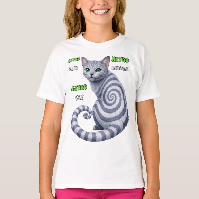 Russisch Blau Hypno-Katze T-Shirt (Vorderseite)