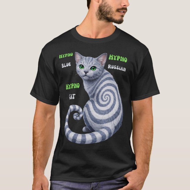 Russisch Blau Hypno-Katze T-Shirt (Vorderseite)