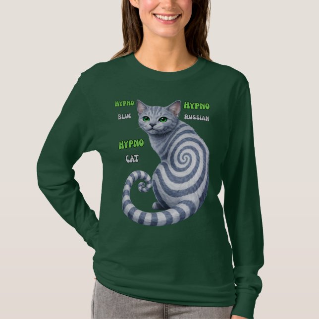Russisch Blau Hypno-Katze T-Shirt (Vorderseite)