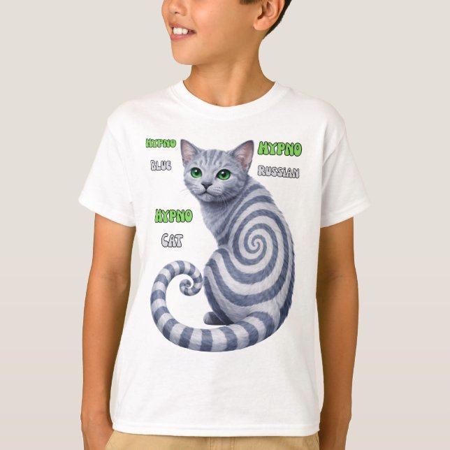 Russisch Blau Hypno-Katze T-Shirt (Vorderseite)