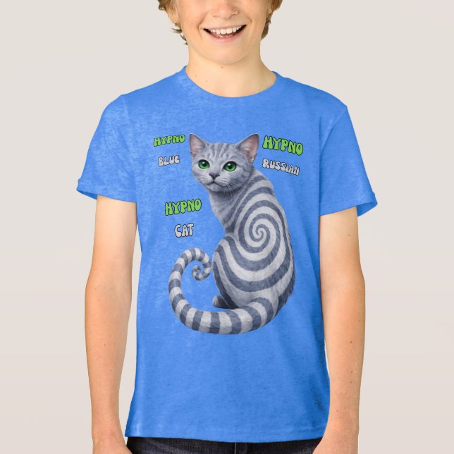 Russisch Blau Hypno-Katze Tri-Blend Shirt (Vorderseite)