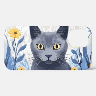Russisch Blau Katze Gelbe Blumen Case-Mate iPhone Hülle