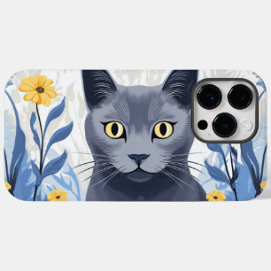 Russisch Blau Katze Gelbe Blumen Case-Mate iPhone 14 Pro Max Hülle