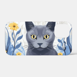 Russisch Blau Katze Gelbe Blumen Case-Mate iPhone Hülle